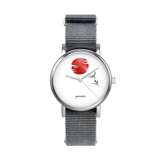 zegarki unisex Zegarek  mały - Japońskie żurawie 2 - nylonowy, szary