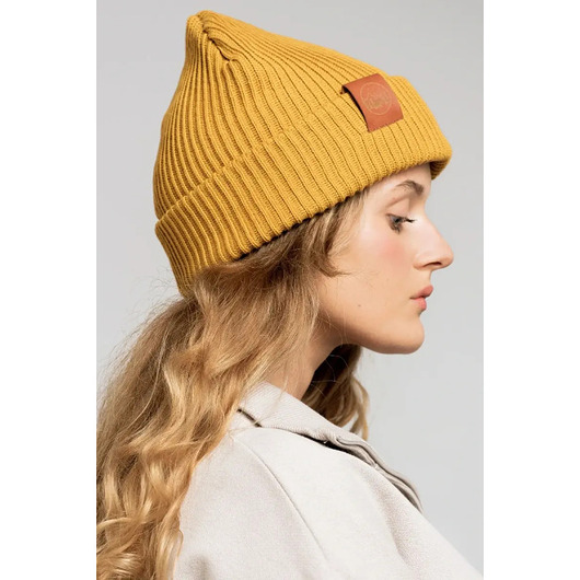 czapki i kapelusze męskie Czapka zimowa z bawełny organicznej musztardowa