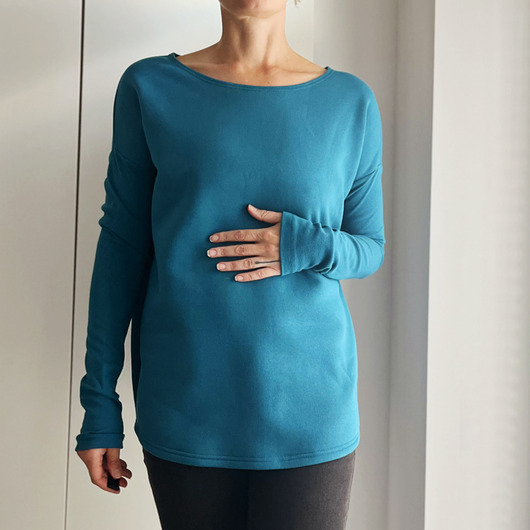 bluza bez kaptura damska Wąski rękaw Morski z dzianiny pętelkowej