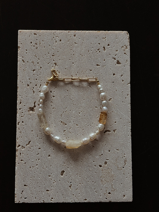 bransoletki - inne Bransoletka Perły naturalne i Cytryn