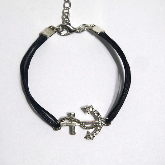 bransoletki na sznurku Bransoletka - Kotwica, krzyżyk 2 - sznureczki, kryształki