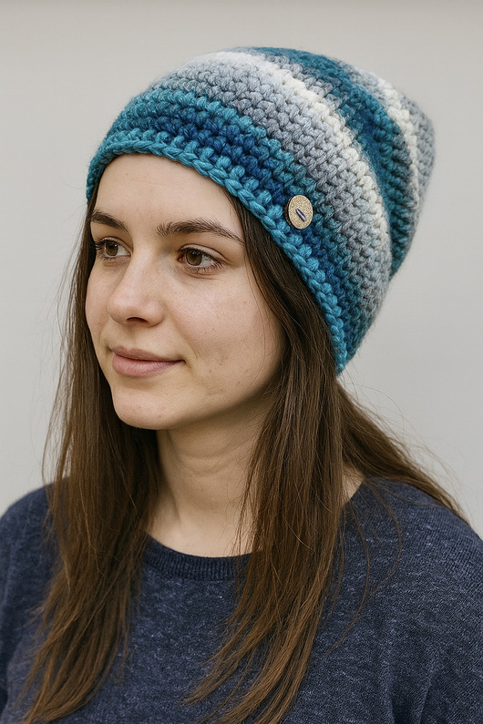 czapki damskie Kolorowa gruba czapka zimowa smerf ręcznie robiona