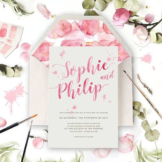 Zaproszenie Romantic Pink Watercolour laserowanki