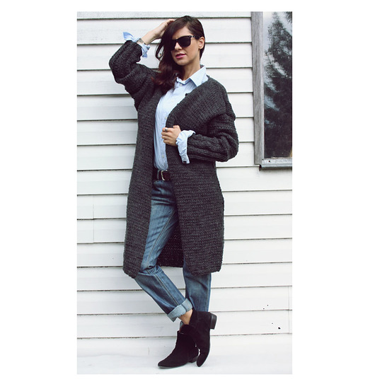kardigany damskie Szary sweter  Oversize z wełną