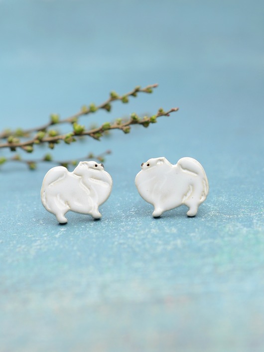 kolczyki ceramiczne Pomeranian biały mini pieski - ceramiczne kolczyki
