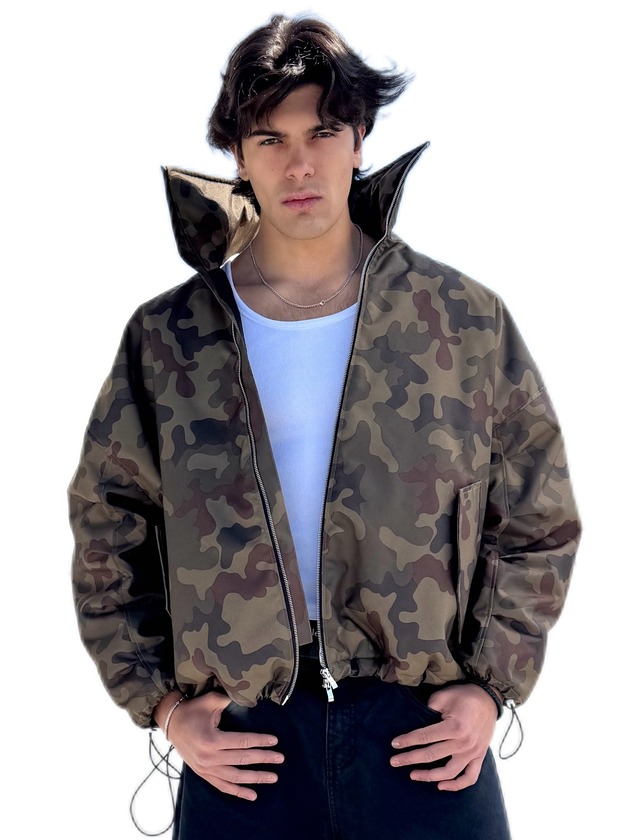 płaszcze i kurtki męskie Kurtka typu bomber collar oversize camo męska