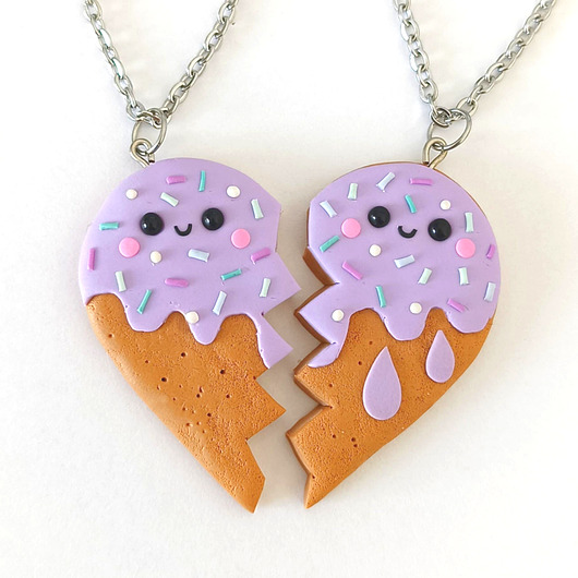 naszyjniki - inne Fioletowy Naszyjnik Serce Naszyjnik 2 Połówki Serca