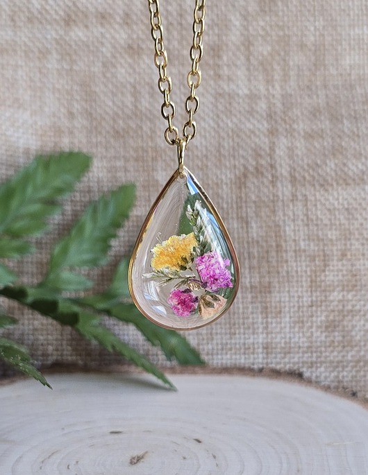 wisiory Złoty wisiorek prawdziwe kwiaty paproć