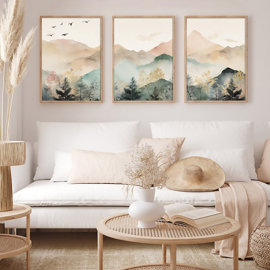 plakaty Plakat Tryptyk Mglista kraina w akwarelach