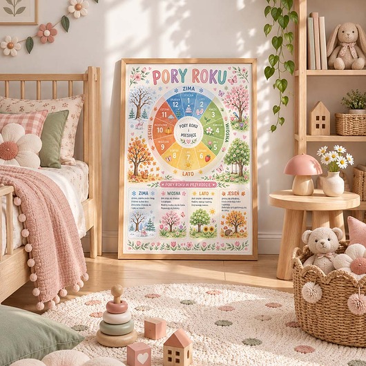 obrazy i plakaty do pokoju dziecięcego Plakat edukacyjny PORY ROKU dla dziewczynki