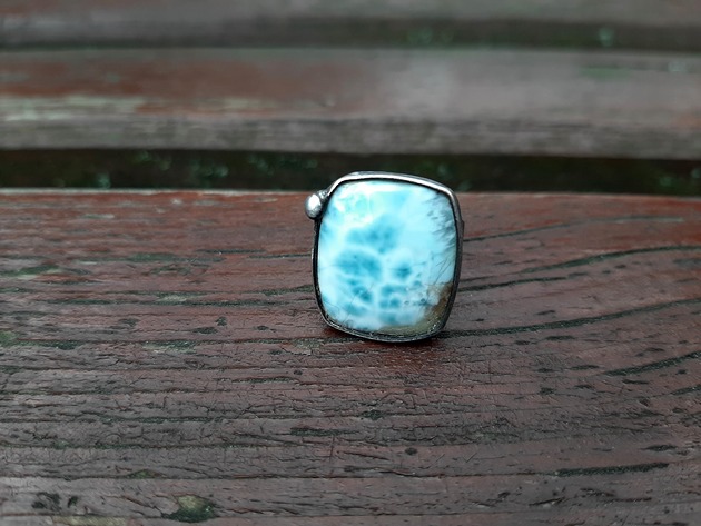 Larimar mały - pierścionek regulowany po drugiej stronie lustra