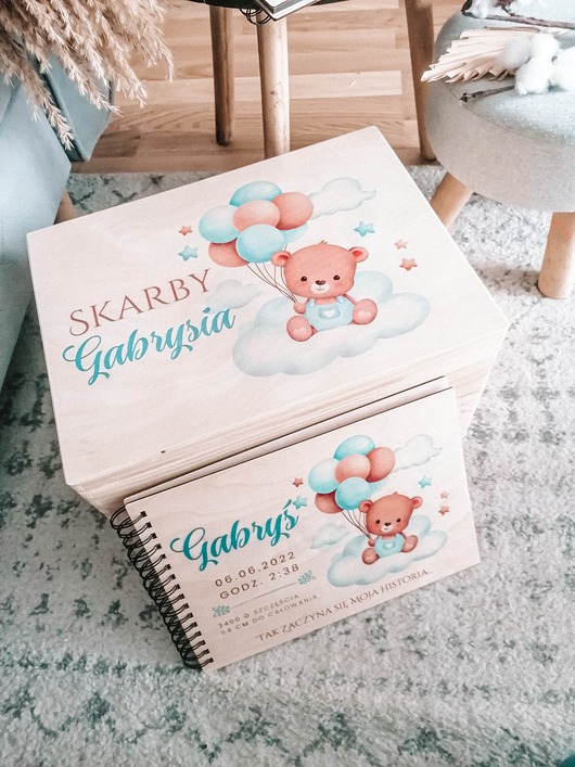 skrzynki, kufry i pudła Zestaw pudelko plus album, drewniany zestaw, zestaw prezentowy na chrzest