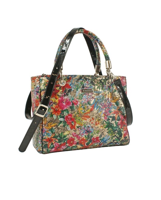 torebki do ręki Skórzany kuferek -  kwiatowy wzór  (7037)