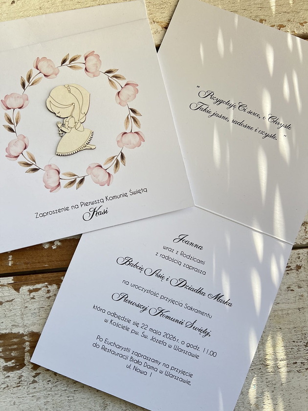zaproszenia na komunię Białe eleganckie zaproszenia komunijne, na komunię