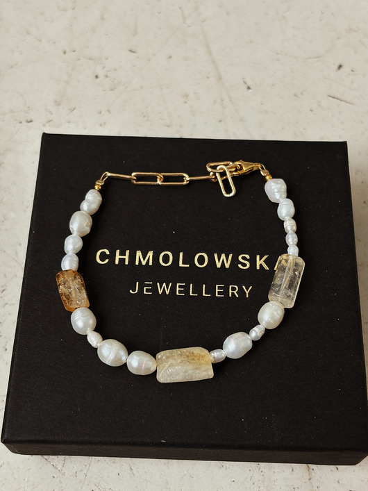 bransoletki - inne Bransoletka Perły naturalne i Cytryn