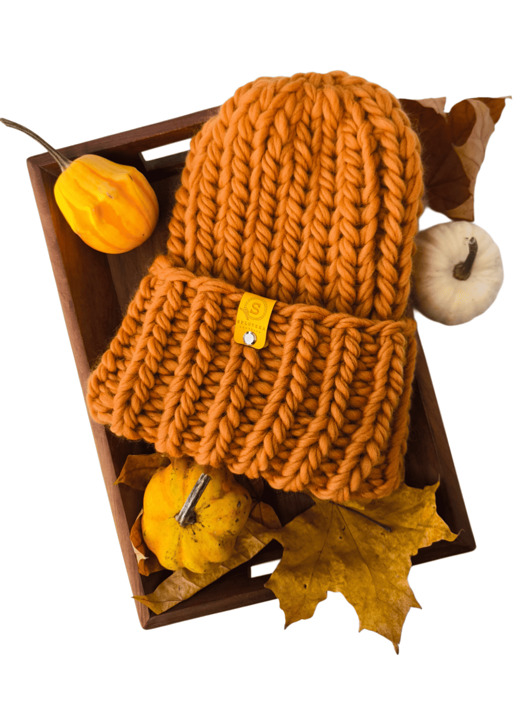 czapki damskie Wełniana czapka zimowa PERUVIAN WOOLY dynia