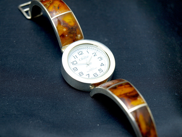 Srebrny zegarek hand made z bursztynem POLLY Design