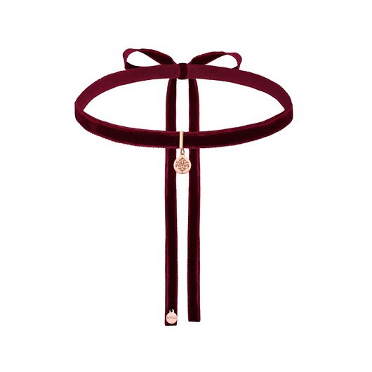 Bordowy aksamitny choker z rozetką  SOTHO