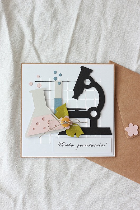 kartki scrapbooking Chemia. Kartka z mikroskopem dla chemika