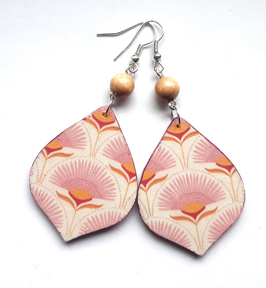 kolczyki drewniane Pudrowe kwiaty