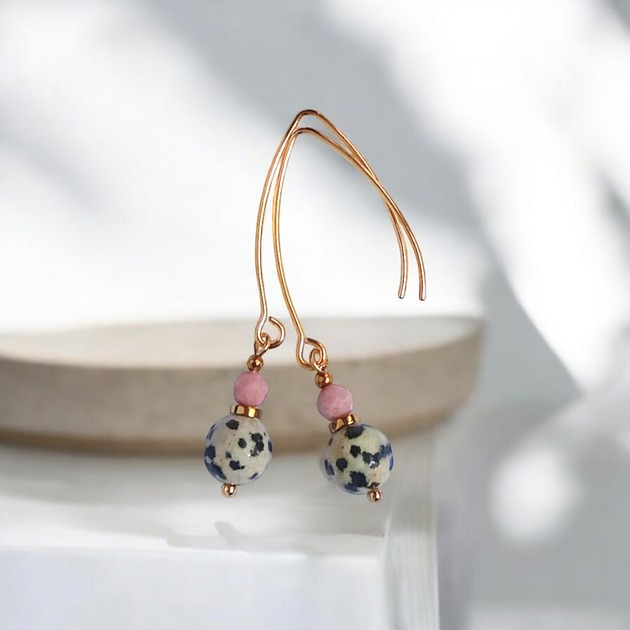 kolczyki z kamieniami Jaspis dalmatyński i rodonit : kolczyki długie