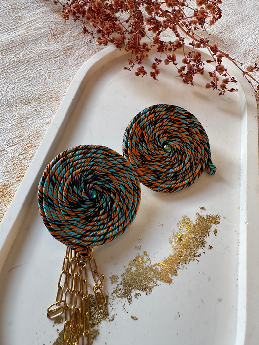kolczyki soutache Asymetryczne kolczyki pomarańcz i turkus lekkie