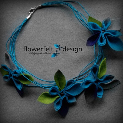 zielone fioletowe w turkusach-zamówienie FlowerFelt Design