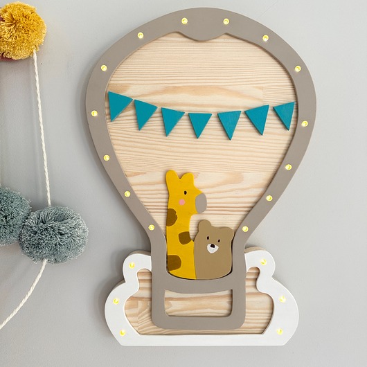 lampy do pokoju dziecka Lampka z drewna Balon niebieski NINKI WOOD