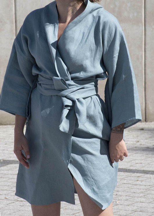 sukienki mini damskie Lniane kimono nr 7 100% LEN