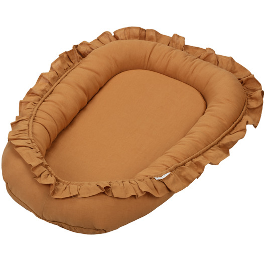 Lniane gniazdko niemowlęce z falbanką karmel Cotton & Sweets