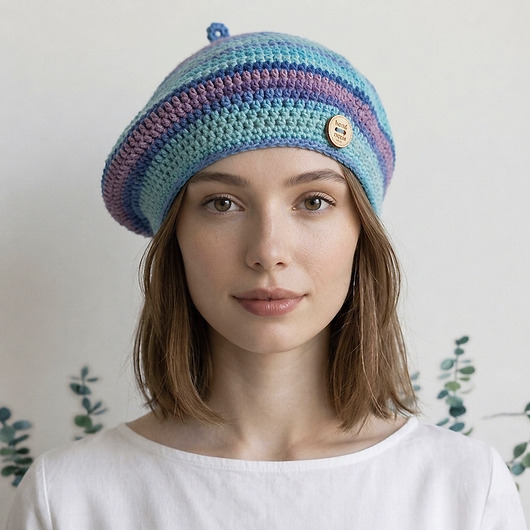 czapki damskie Wiosenny beret damski z antenką ręcznie robiony bawełna one size