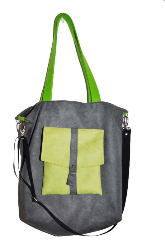Torba hobo XXL +listonoszka -2w1-szarość,limonka PRACOWNIA 166