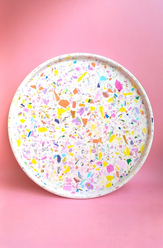 deski do krojenia i tace Biała taca dekoracyjna, lastryko, okrągła taca, podstawka