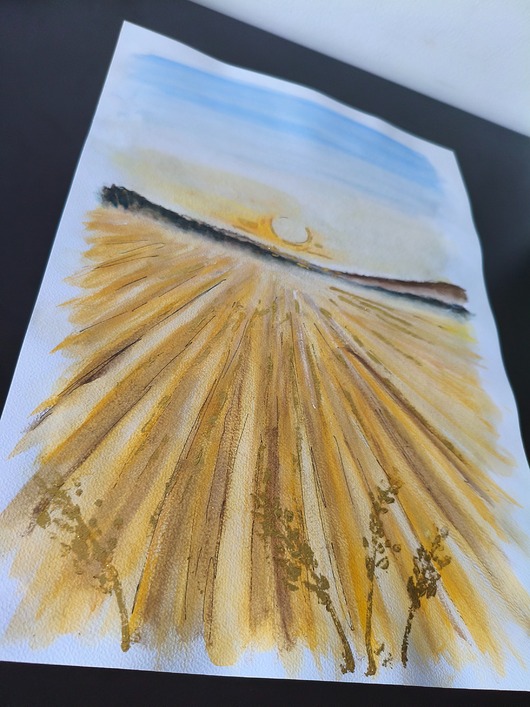 grafiki i ilustracje Złote akwarele 30x42 słońce morze zachód szlagmetal złoto folia Golden Sun