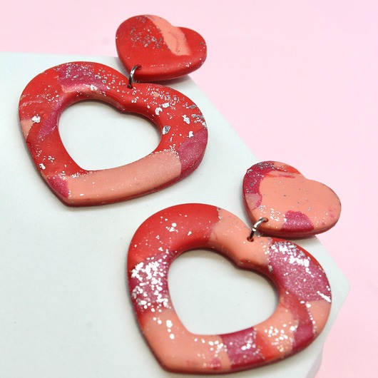 kolczyki z masy plastycznej VALENTINE kolczyki czerwone serca na walentynki
