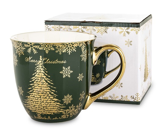 dekoracje świąteczne Kubek porcelanowy 11x15x11,5 cm CONIFERE 560 ml zielony