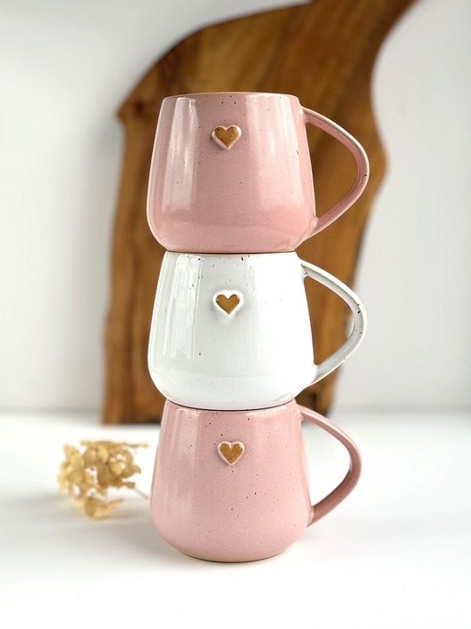 kubki Kubek Beczułka ręcznie robiony z sercem 320 ml - Różowy