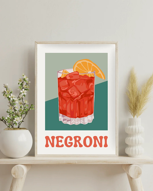 grafiki i ilustracje Plakat z drinkiem Negroni (green version)