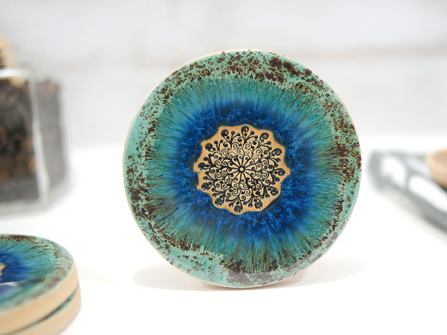 3 Ceramiczne podkładki pod kubek - laguna 10FingersArt
