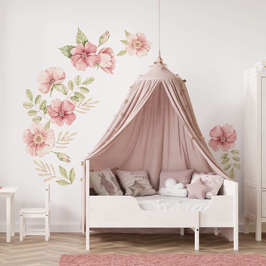 naklejki ścienne do pokoju dziecka Naklejki na ścianę akwarelowe Kwiaty Boho z Liśćmi