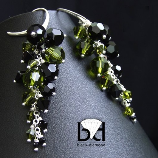 Oliwkowo - czarne Gronka kryształ Swarovski Black Diamond