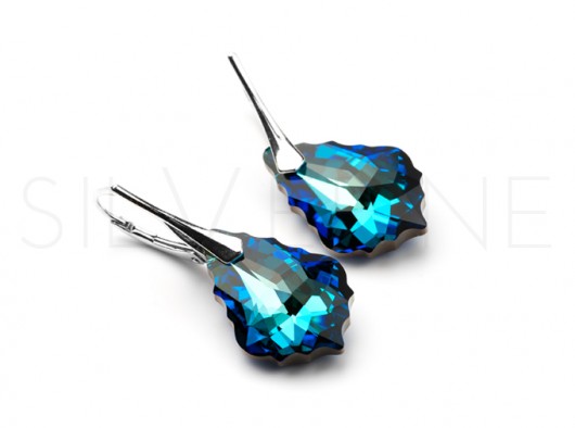 Kolczyki kryształ SWAROVSKI Baroque Bermuda Blue silverine