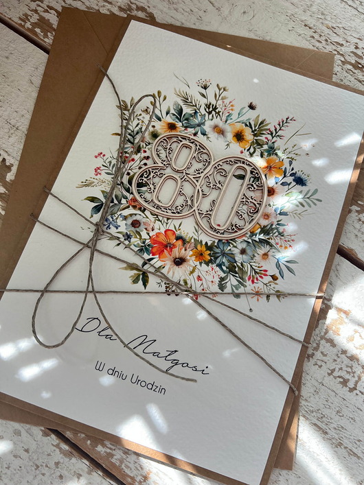 kartki scrapbooking Wyjątkowa personalizowana kartka ręcznie robiona na 80 urodziny