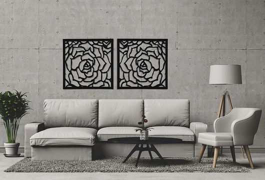 inne DEKORACYJNY PANEL AŻUROWY, ROSETTE, DYPTYK,DEKORACJA ŚCIENNA 3D, CZARNY