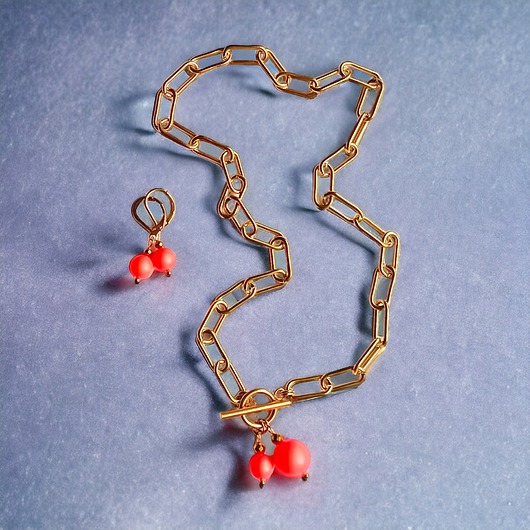 komplet biżuterii KOMPLET Swarovski neon pearls : TWO : neon orange : naszyjnik, kolczyki