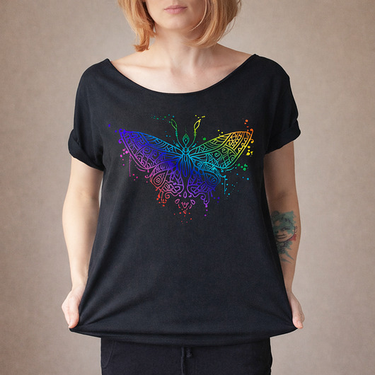 t-shirt damskie Motyl Czarny Oversize