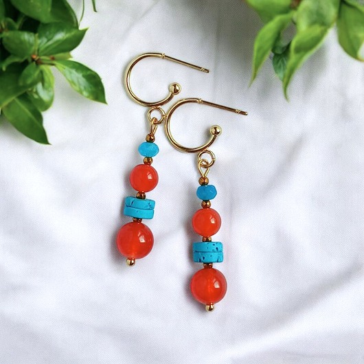 kolczyki z kamieniami Kolczyki SUMMER collection : 5cm : turkusowo -pomarańczowe