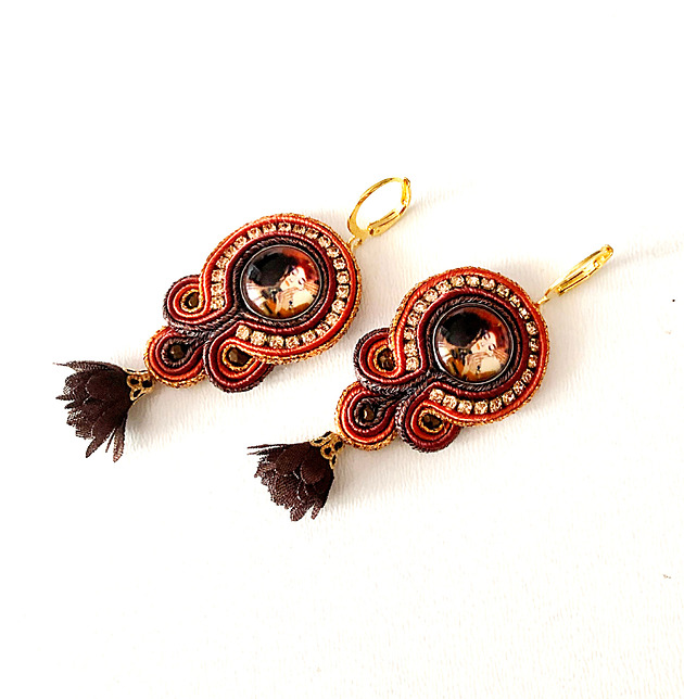 kolczyki soutache Sutaszowe kolczyki KLIMT z kwiatami