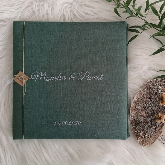Kwadratowy ślubny album,len i haft Albumy ARHome