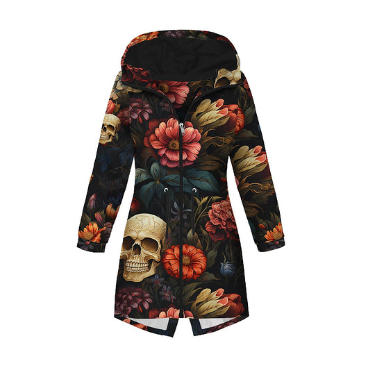 kurtki damskie Kurtka parka damska - FLOWERS AND SKULL